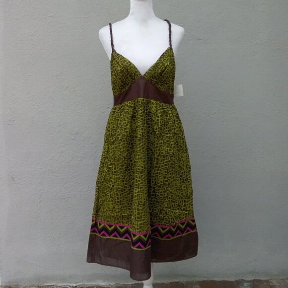 Anthropologie Donna Morgan Dress Women's Size 8 Green Printed Cotton NEW - Picture 1 of 7